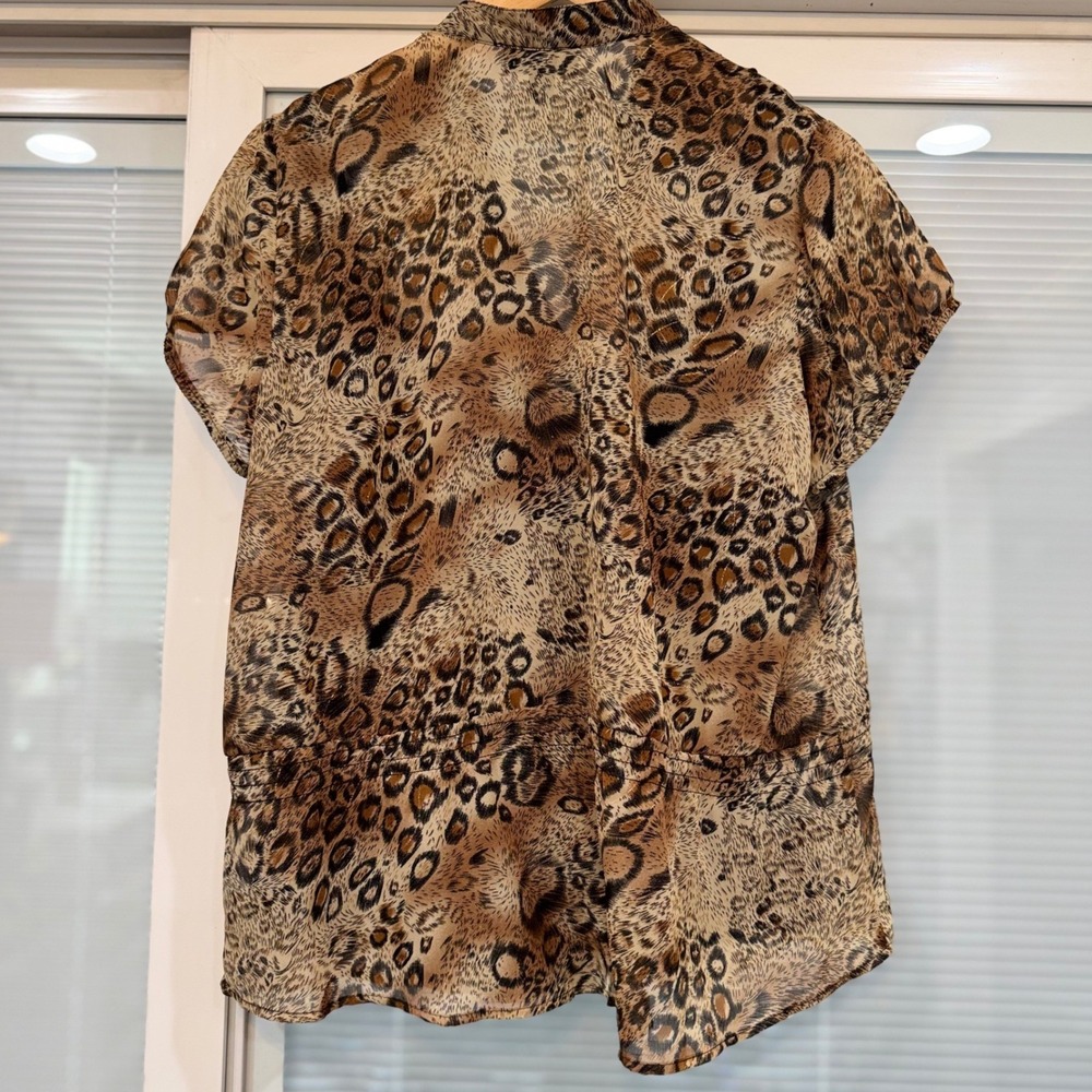 Y2K AB Studio Womens XL Leopard Print Ruffle V-Neck Blouse Metallic Gold Accents - Picture 9 of 10